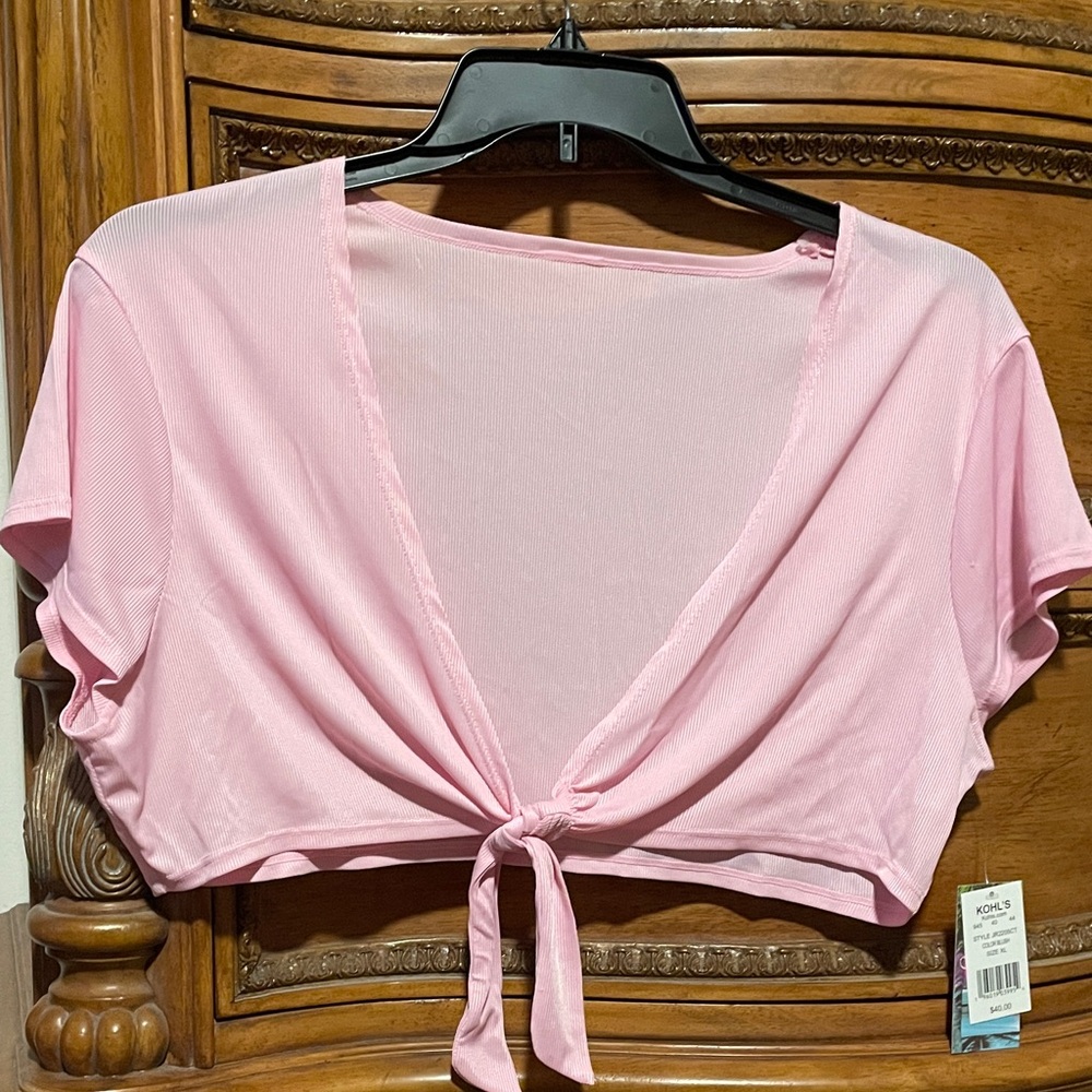 Stylish Pink Tie-Back Crop Breaking Wave Top